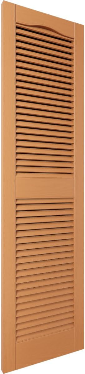 12"W x 36"H Lifetime Vinyl, Standard Cathedral Top Center Mullion, Open Louver Shutters, w/Installation Shutter-Lok's & Matching Screws (Per Pair), Treated Cedar