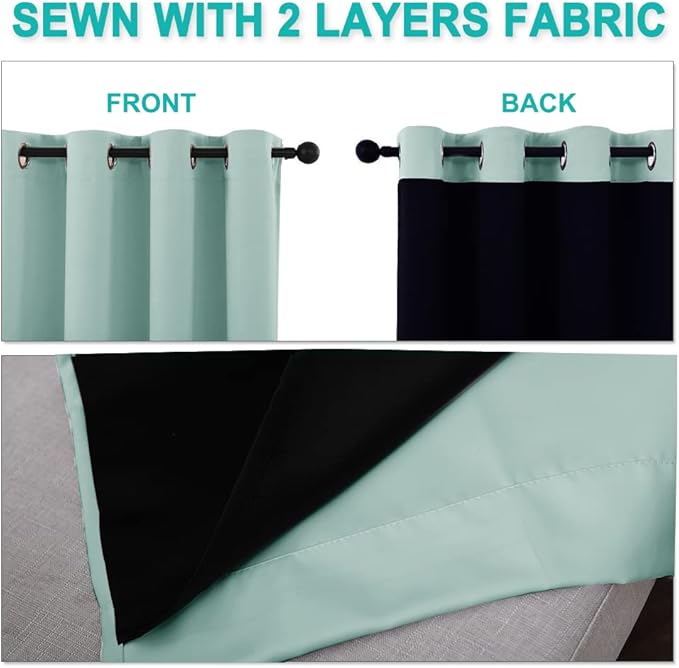 NICETOWN Aqua Blue Blackout Curtains 90 inches Long, Full Light Blocking Drapes with Black Liner for Nursery, Thermal Insulated Draperies for Hall, Villa (2 Pieces, 46" Wide Each Panel)