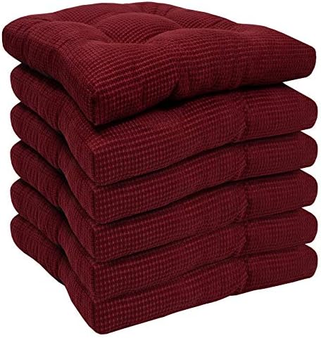 Sweet Home Collection Chair Cushion Crushed Memory Foam Pads Premium Slip Non Skid Microdot Rubber Back Tufted 16" x 16" x 3.25" Thick Seat Cover, 6 Pack, Burgundy Red - Image 2