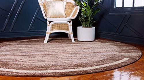 Unique Loom Autumn Collection Modern Contemporary Casual Abstract Area Rug (Brown/ Beige Border, 3 ft 3 in Round) - Image 3