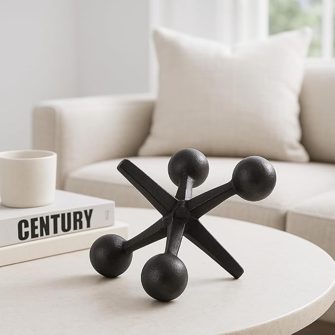 Black Metal Jacks Decorative Object – Abstract Sculpture Modern Home Decor Ornament – Shelf Styling & Coffee Table Decor for Bathroom, Office & Living Room – 7" x 5"