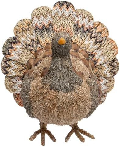 Boston International Turkey Tabletop Figurine Fall Thanksgiving Decorations, Rosy Chevron Turkey, 12" Long - Image 2