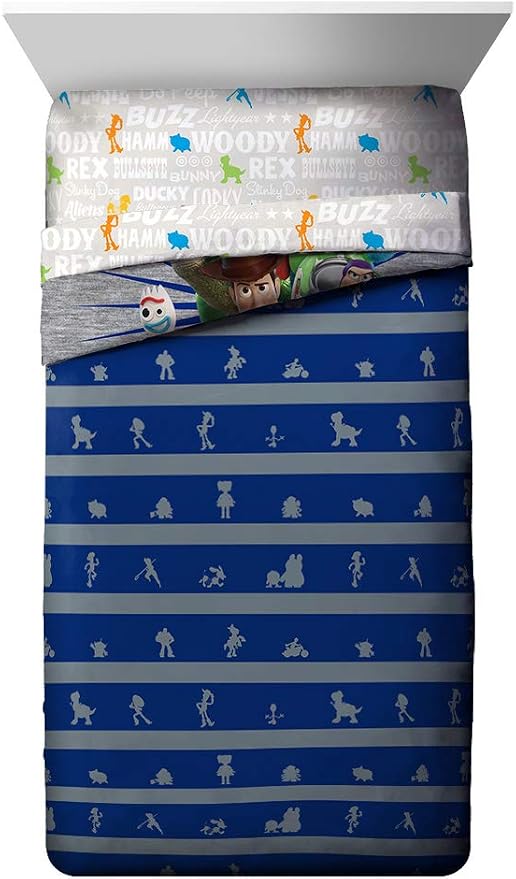 Jay Franco Disney Pixar Story 4 All The Toys Full Bed Set, Blue | Woody Buzz Jessie, Comforter Sheets Shams Pillowcases, Official Brand, Soft Microfiber, Machine Washable, Kids Gift