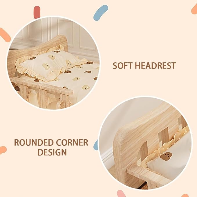 Wood Dog Bed, Floor Standing Pet Furniture with Winter Bedding and Stairs, Comfortable Resting Solution for Pets, Easy Assembly(31.9 X 21.3 X 11.8IN)