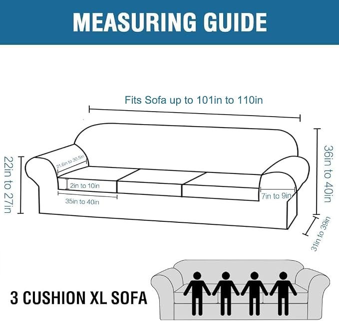H.VERSAILTEX 4 Piece Stretch Sofa Covers for 3 Cushion Couch Furniture Slipcovers for Living Room (1 Base Cover Plus 3 Seat Cushion Covers) Jacquard Fabric Cover (XL Sofa, Cream)