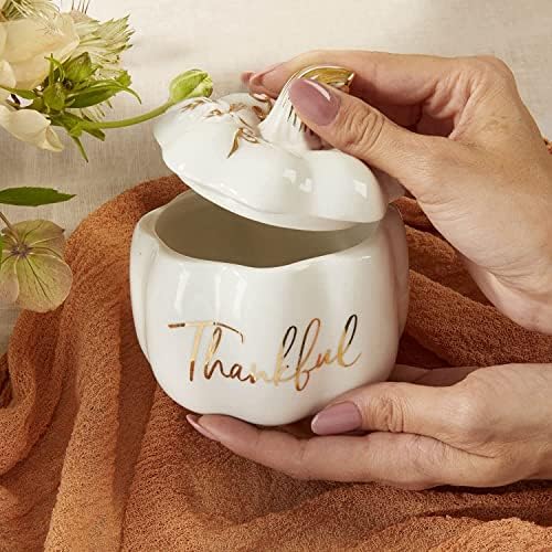 Kate Aspen Thankful White Pumpkin Bowl - Ceramic Decorative Pumpkin Decor Candy Dish With Lid, Fall Candy Dish, Thanksgiving Bowl, Fall Decorations for Home, Kitchen Decor, Thanksgiving Decorations - Image 3