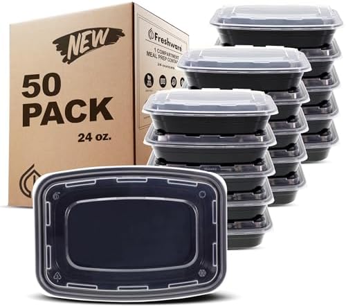 Freshware Meal Prep Containers [50 Pack] 24 oz Food Containers with Lids by Freshware