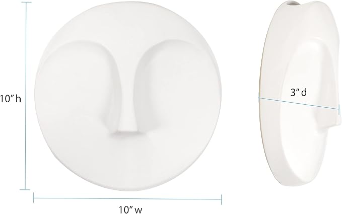 Howard Elliott Collection Ceramic Face Wall Vase, Contemporary Matte White Glaze Decorative Accent, Water-Holding Vase, Ready to Hang Wall Decor, 10H x 10W x 3D, Matte White
