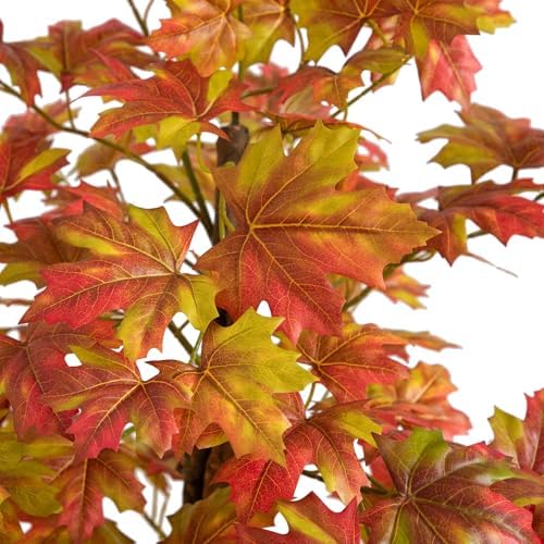 Nearly Natural 4-FT Deluxe Autumn Artificial Maple Tree, Faux Fall Décor for Home, Decorations for Fall, Autumn, Thanksgiving, and Halloween with Black Nursery Pot - Image 3
