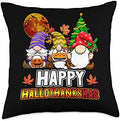 Happy Hallothankmas Funny Women Halloween Thanksgiving Party Throw Pillow by Unknown