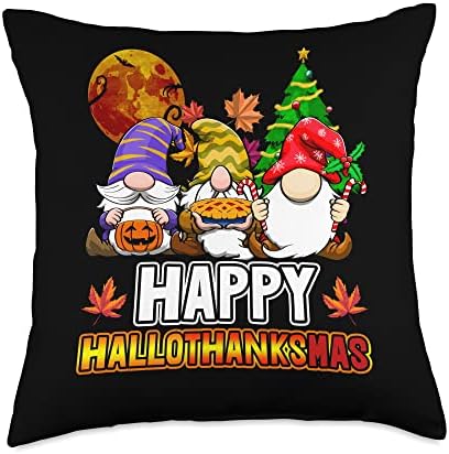 Happy Hallothankmas Funny Women Halloween Thanksgiving Party Throw Pillow by Unknown