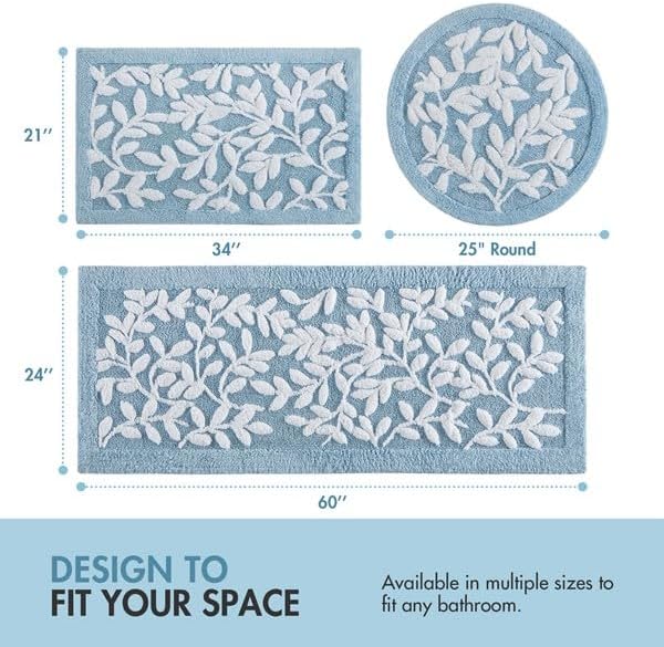 Madison Park Serene Tufted Bath Rug Cotton Absorbent, 21 x 34, Blue | Quick Dry, Soft Pile, Machine Washable, Floral Pattern, Plush, OEKO-TEX Certified