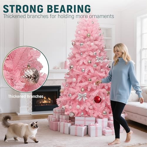 YITAHOME 6ft Prelit Pink Artificial Christmas Tree with Warm-White Lights - Image 6