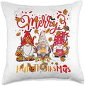 Merry Happy Hallothanksmas Gnomes Halloween Thanksgiving mas Throw Pillow by Unknown
