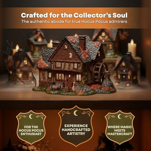 Department 56 Hocus Pocus Sanderson Sisters’ Cottage – Hand-Painted Lighted Ceramic House with 120V Cord & Bulb, from the Official Village Collection
