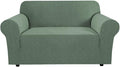 H.VERSAILTEX Stretch Couch Cover Loveseat Covers for 2 Cushion Couch Dog Couch Cover 1 Piece with Elastic Bottom, Textured Checked Jacquard Fabric(Loveseat 58"-70" Wide, Loden Frost)