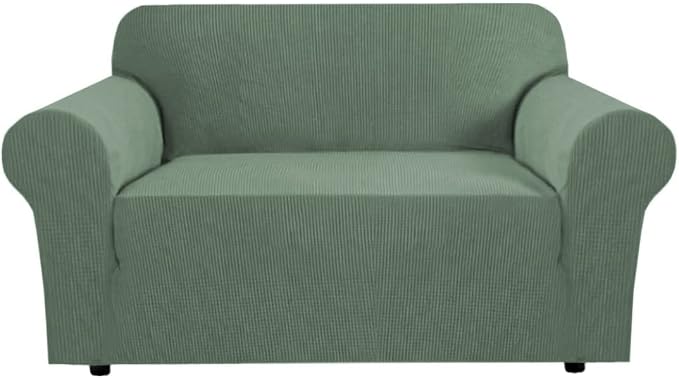 H.VERSAILTEX Stretch Couch Cover Loveseat Covers for 2 Cushion Couch Dog Couch Cover 1 Piece with Elastic Bottom, Textured Checked Jacquard Fabric(Loveseat 58"-70" Wide, Loden Frost)