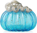 Glitzhome Decorative Hand Blown Glass Pumpkin Figurine, 5.12" H, Blue