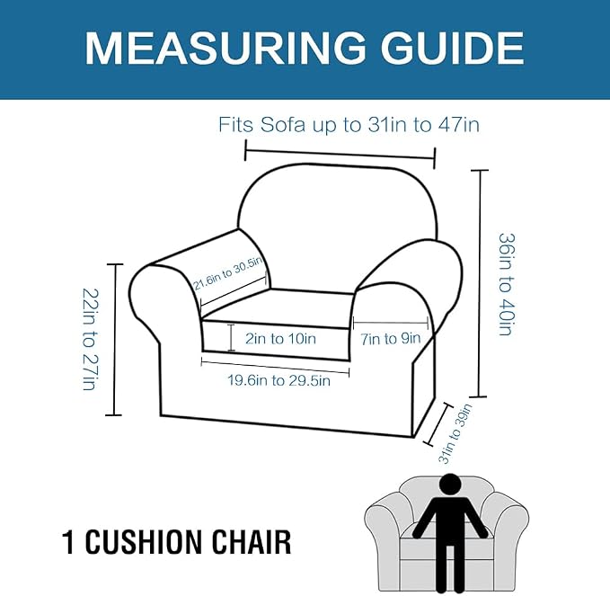 H.VERSAILTEX 2-Piece Armchair Slipcovers with Arms Sofa Slipcover Fit Chair Width Up to 47 Inch, Anti-Slip Rich Stretch Knitted Jacquard Fabric Small Checks(Chair, Sage)