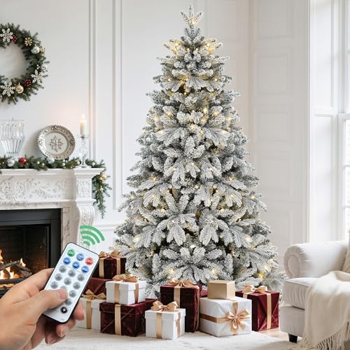 YITAHOME 6ft Prelit Flocked Christmas Tree with 1225 PE & PVC Mixed Tips by YITAHOME