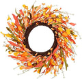 20" Artificial Fall Wreath for Front Door Orange Fall Leave Wreath Autumn Wreath with Colorful Autumn Foliage and Grain Farmhouse Fall Door Wreath for Harvest Thanksgiving Fall Decorations by Fasyou