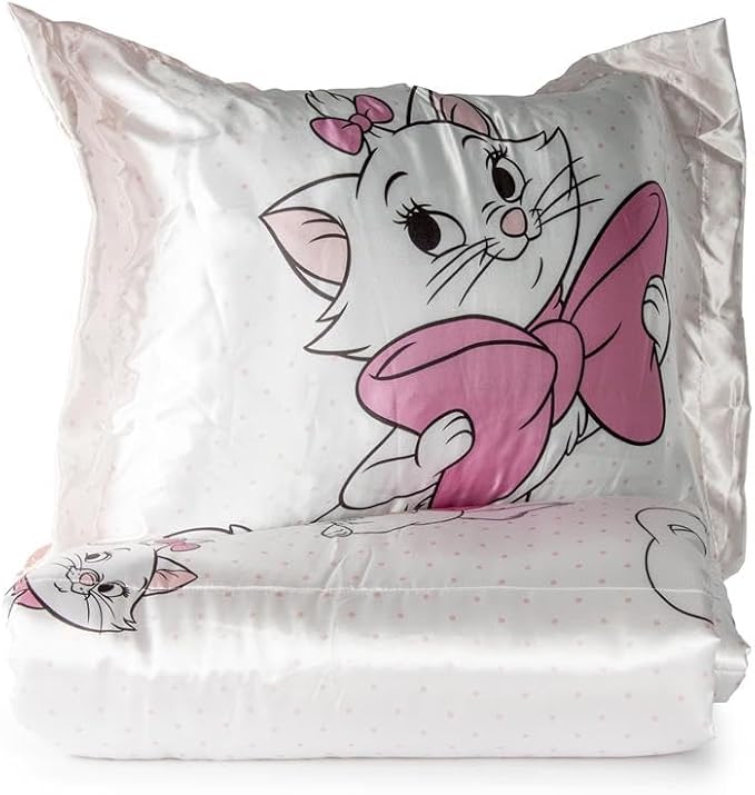 Disney Aristocats Marie Twin Comforter Set 5 Piece Kids Bedding, White | Bed in a Bag, Comforter Sheets Sham Pillowcase, Official Brand, Soft Microfiber, Machine Washable, Easy Care, Girls Gift