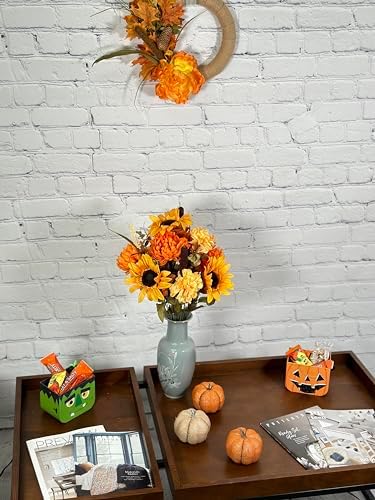 Admired By Nature Artificial Bouquet Bush 18 Stems of Mums, Sunflowers, Zinnia, Foliage (Gold/Orange) - for Fall Home Decor, Weddings, Events, Parties, Thanksgiving, Cemeteries, Funerals - Image 4