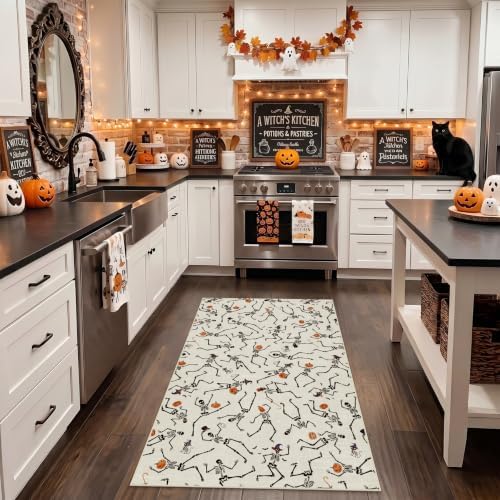 Tribesigns Washable 3x5 Halloween Area Rugs for Entryway Door, Ultra Thin Non-Slip Kitchen Rug, Funny Skeleton Indoor Carpet for Office Bathroom Living Room Kids Bedroom Decor, Beige/3x5 - Image 3