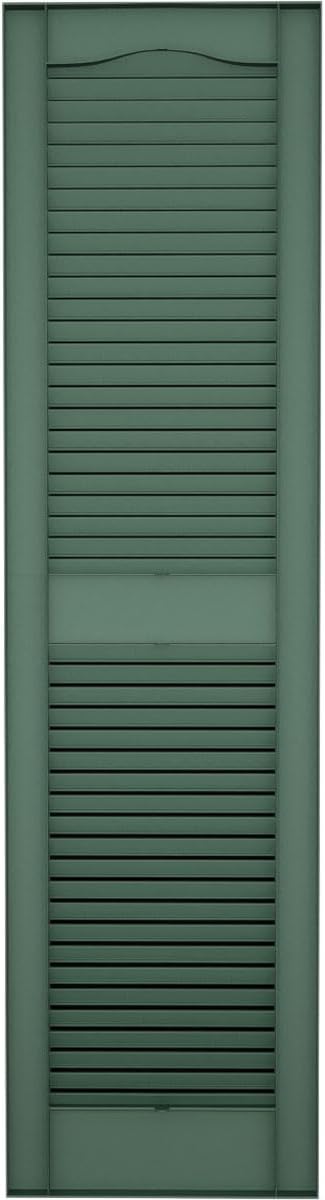 12"W x 80"H Lifetime Vinyl, Standard Cathedral Top Center Mullion, Open Louver Shutters, w/Installation Shutter-Lok's & Matching Screws (Per Pair), Forest Green