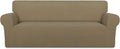 PureFit Stretch Oversized Couch Covers Fleece Sofa Slipcovers Tan | 1-Piece Sofa Cover Washable Soft Couch Protector, Couch Slipcover with Non Skid Foam and Elastic Bottom for Kids, Dogs