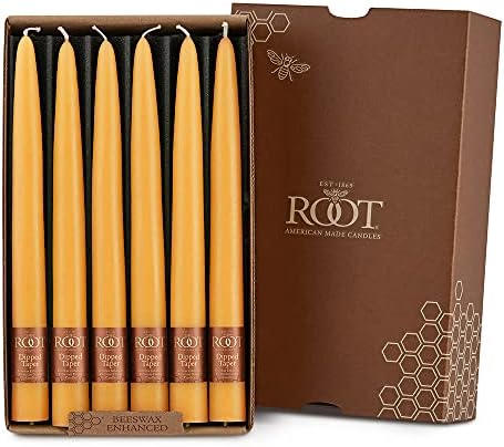 Root Candles 12-Count Unscented Hand-Dipped Tapers, 9-Inch, Butterscotch by RootCandles