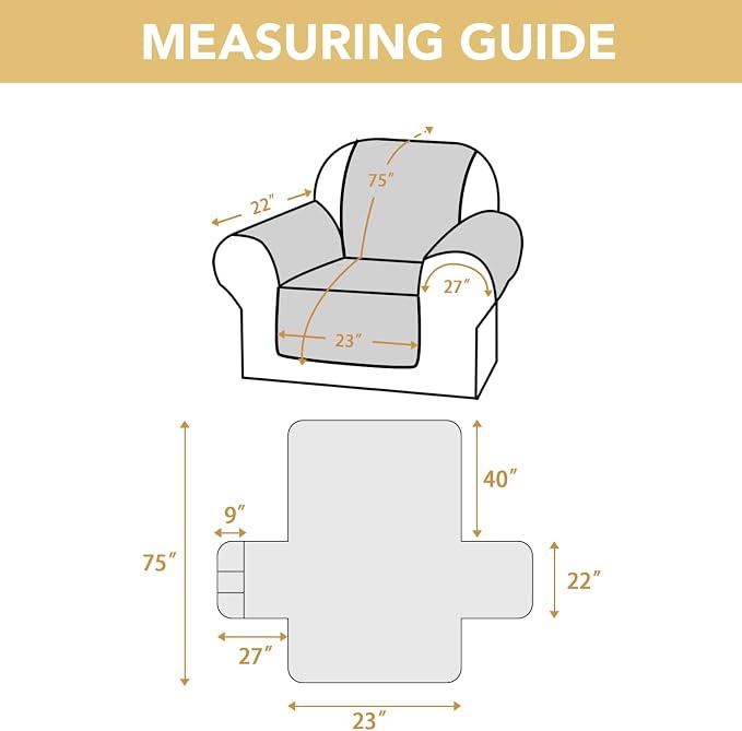 H.VERSAILTEX 100% Waterproof Chair Covers Armchair Triple Non-Slip Chair Covers for Living Room with Storage Pocket Washable Couch Protector for Dogs(Chair, Grey)