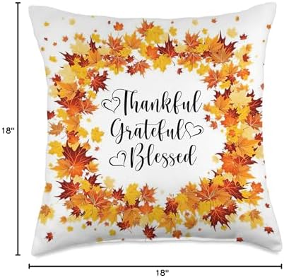 Thanksgiving Thankful Grateful Blessed Autumn Fall Leaves Throw Pillow - Image 4