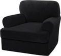 H.VERSAILTEX Sofa Cover 2 Piece T Cushion Armchair Slipcovers Thick Velvet Couch Cover Furniture Protector Stretch T Cushion Sofa Covers for 1 Cushion Couch with 1 Individual T Cushion Covers, Black