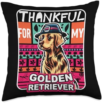 BCC Golden Retriever Shirts & Dog Lover Gifts Golden Retriever Dog Scarf Pilgrim Happy Thanksgiving Throw Pillow, 18x18, Multicolor by Unknown