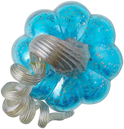 Glitzhome Hand Blown Glass Pumpkin Decor 6" Blue - Artisan Fall Table Centerpiece for Thanksgiving Harvest Home Decor Halloween Displays