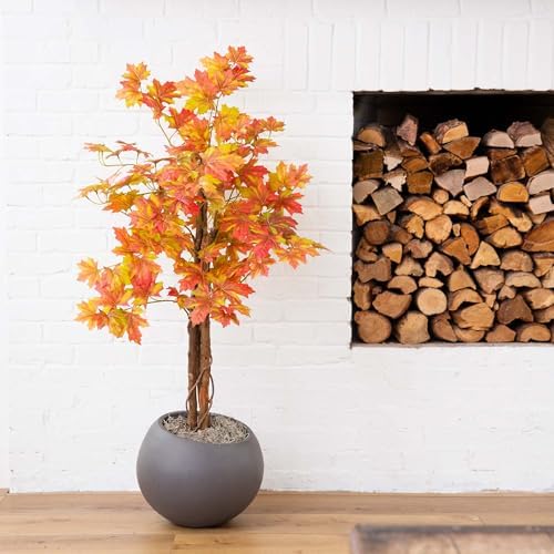 Nearly Natural 4-FT Deluxe Autumn Artificial Maple Tree, Faux Fall Décor for Home, Decorations for Fall, Autumn, Thanksgiving, and Halloween with Black Nursery Pot - Image 6