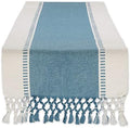 DII Dobby Stripe Table Runner, 13x72 Storm Blue & Cream Background by DII