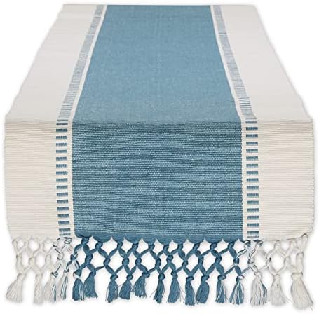 DII Dobby Stripe Table Runner, 13x72 Storm Blue & Cream Background by DII
