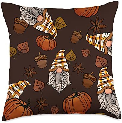 Gnome Pumpkin Leaves Acorn Pattern Fall Autumn Thanksgiving Throw Pillow by Unknown