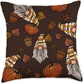 Gnome Pumpkin Leaves Acorn Pattern Fall Autumn Thanksgiving Throw Pillow by Unknown