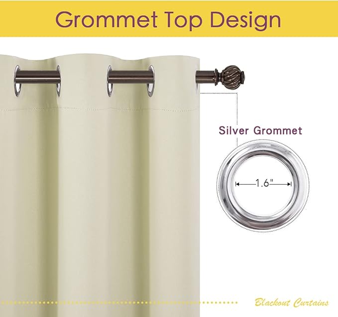 NICETOWN Room Darkening Draperies Window Curtain Panels, Thermal Insulated Grommet Room Darkening Curtains for Bedroom (Beige, 2 Panels, W70 x L84 -inch)