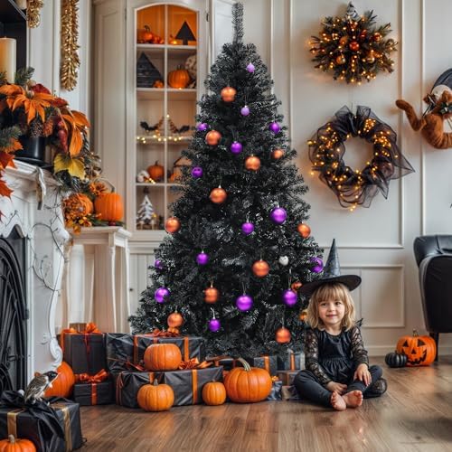YITAHOME 7.5ft Black Artificial Christmas Tree Halloween Spruce - Image 6