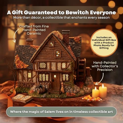 Department 56 Hocus Pocus Sanderson Sisters’ Cottage – Hand-Painted Lighted Ceramic House with 120V Cord & Bulb, from the Official Village Collection