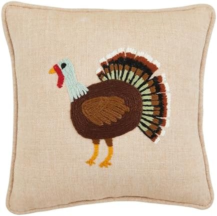 Mud Pie Embroidery Pillow, Turkey, 8" x 8" by MudPie