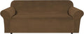 H.VERSAILTEX Stretch Velvet Sofa Covers for 3 Cushion Couch Covers Furniture Protector Soft with Non Slip Elastic Bottom, Crafted from Thick Comfy Rich Velour (Large Sofa 90"-97", Bronze Brown)