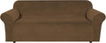 H.VERSAILTEX Stretch Velvet Sofa Covers for 3 Cushion Couch Covers Furniture Protector Soft with Non Slip Elastic Bottom, Crafted from Thick Comfy Rich Velour (Sofa 72"-90", Bronze Brown)