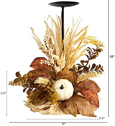 Nearly Natural 12" Fall Harvest Pumpkin & Berries Candelabrum Centerpiece - Image 3