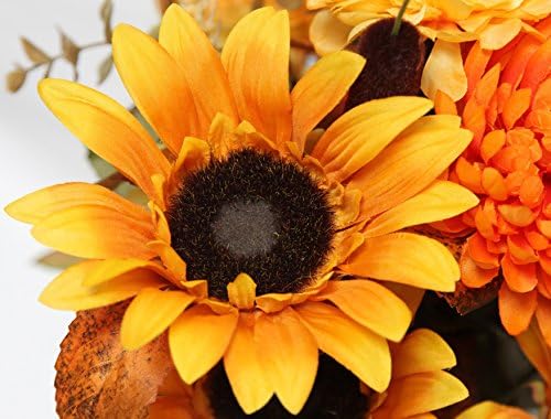 Admired By Nature Artificial Bouquet Bush 18 Stems of Mums, Sunflowers, Zinnia, Foliage (Gold/Orange) - for Fall Home Decor, Weddings, Events, Parties, Thanksgiving, Cemeteries, Funerals - Image 6