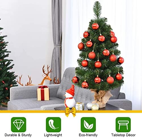 BANGTANE 2FT Mini Christmas Tree, Artificial Tabletop Spruce Xmas Tree with Lifelike Tree Top & Realistic PVC Needles, Burlap Base, Christmas, Thanksgiving Indoor Décor for Home, Office (2FT) - Image 4